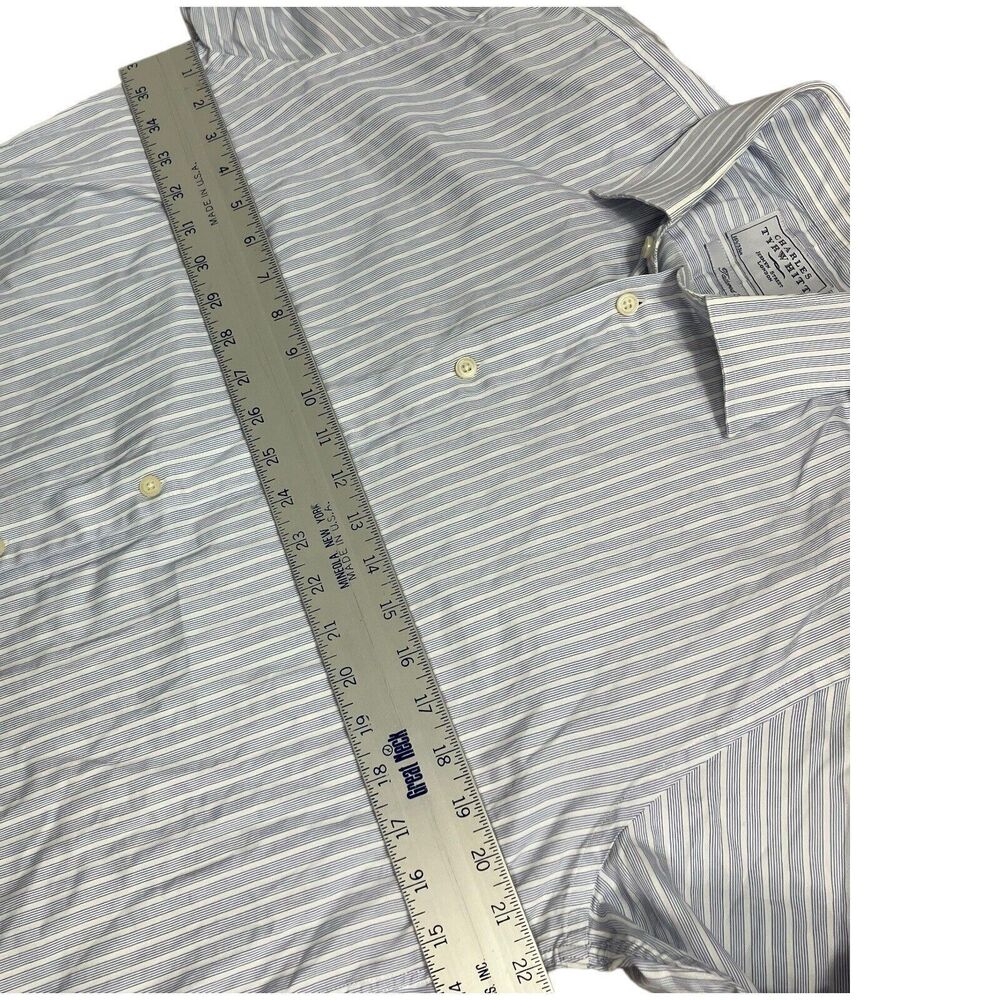 Charles Tyrwhitt Shirt Mens 16.5/33 Blue Stripe Button Up Tailored Fit - Picture 4 of 8